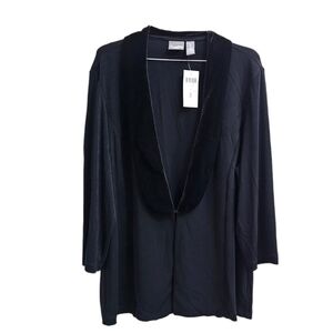 Chicos Travelers Open Cardigan Black Velour Accent Made In USA Size 3